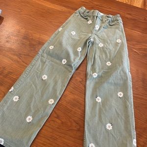Abercrombie kids green high rise wide leg jeans size 7/8 long